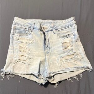 AE Distressed Light Blue Denim Shorts